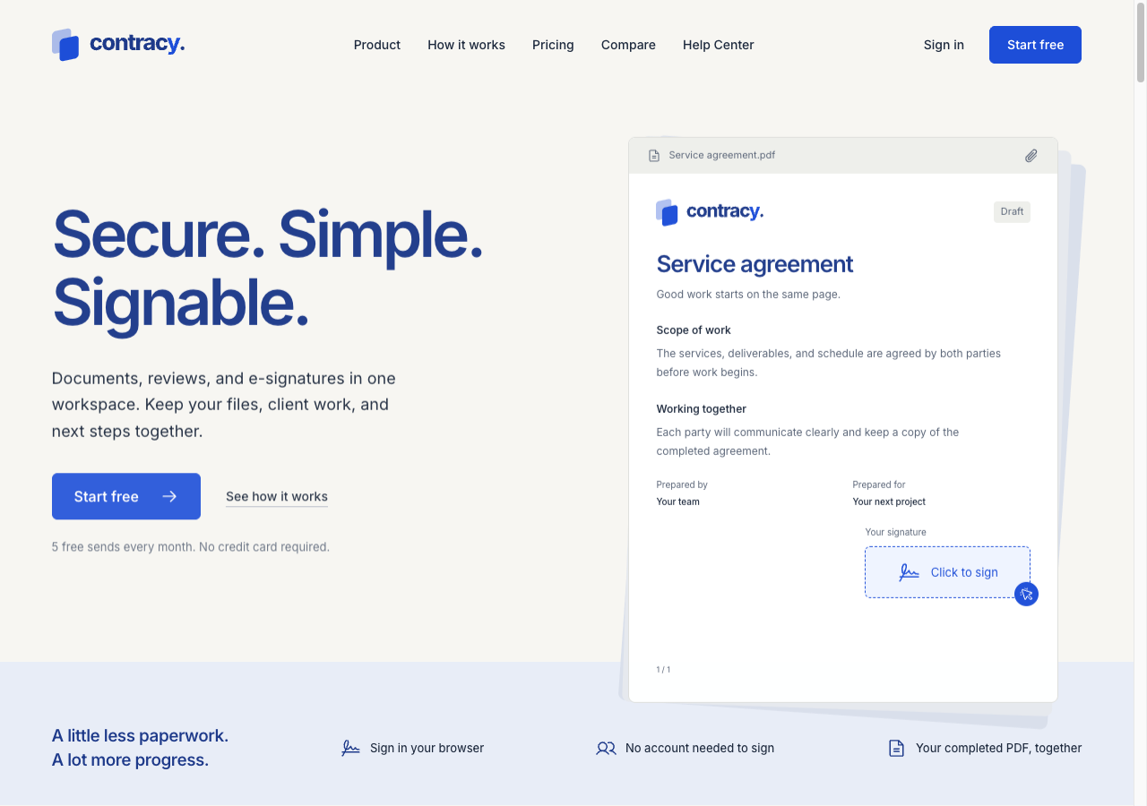 Contracy official product website with its demonstration interface