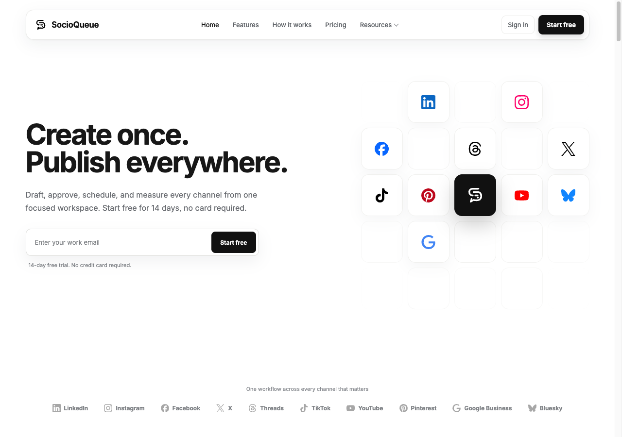 SocioQueue official product website with its demonstration interface